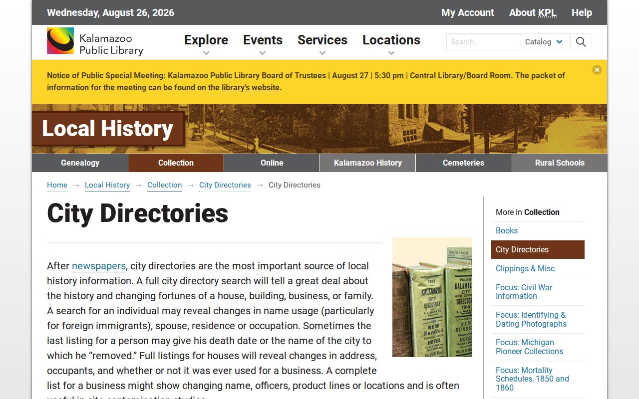 Kalamazoo County city directory collection at Kalamazoo Public Library