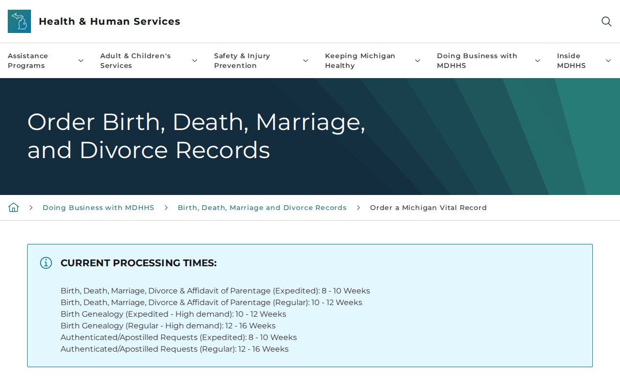 Kalamazoo County residents directory reference showing Michigan vital record ordering options