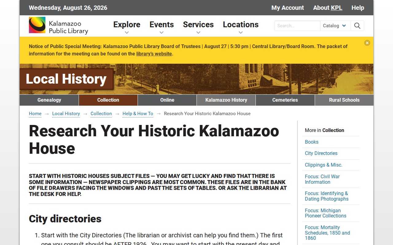 Kalamazoo previous residents house history guide for address research