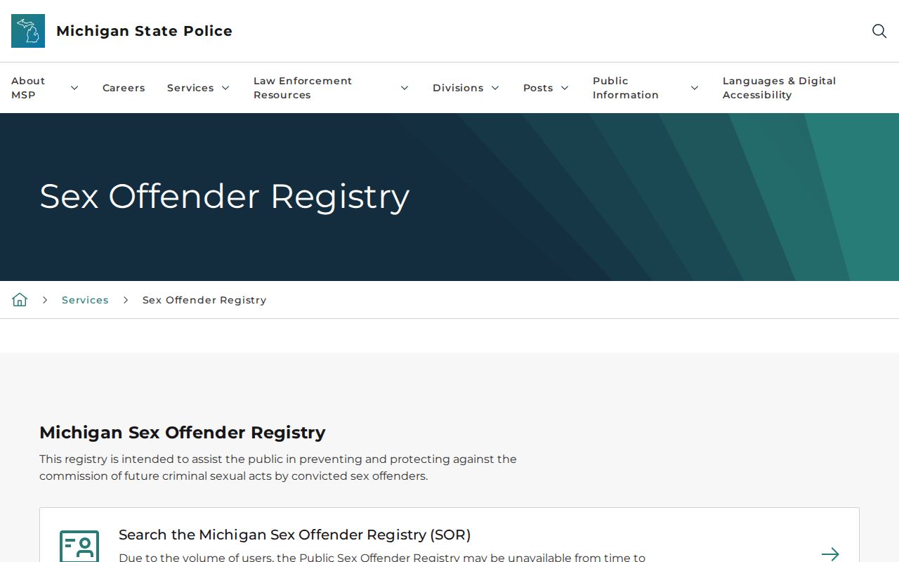 Kalamazoo County resident lookup Michigan offender registry search screen